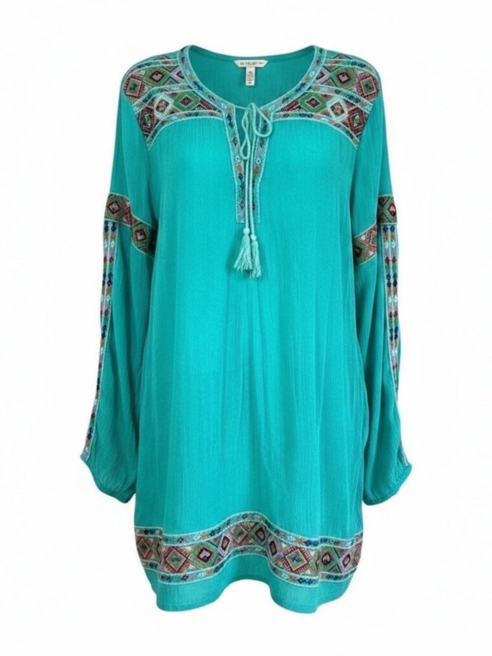 Green Gauzy Boho Peasant Top Tunic Blouse S/M Cottagecore Prairie Summer Flowy